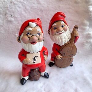 Set of 2 Ceramic Christmas Elves 6” Musical Gnomes Dwarfs